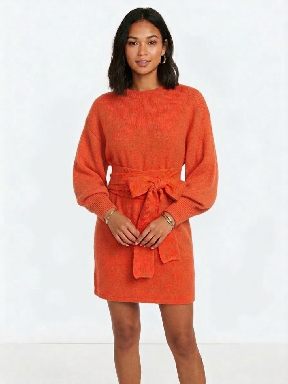Vici ‘Wrapped Up In You’Orange Tie-Waist Midi Sweater Dress